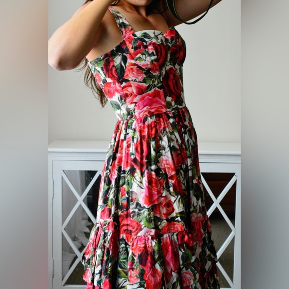 Dolce & Gabbana rose floral cotton poplin tiered dress sz 40 fits SMALLER! - Picture 5 of 14